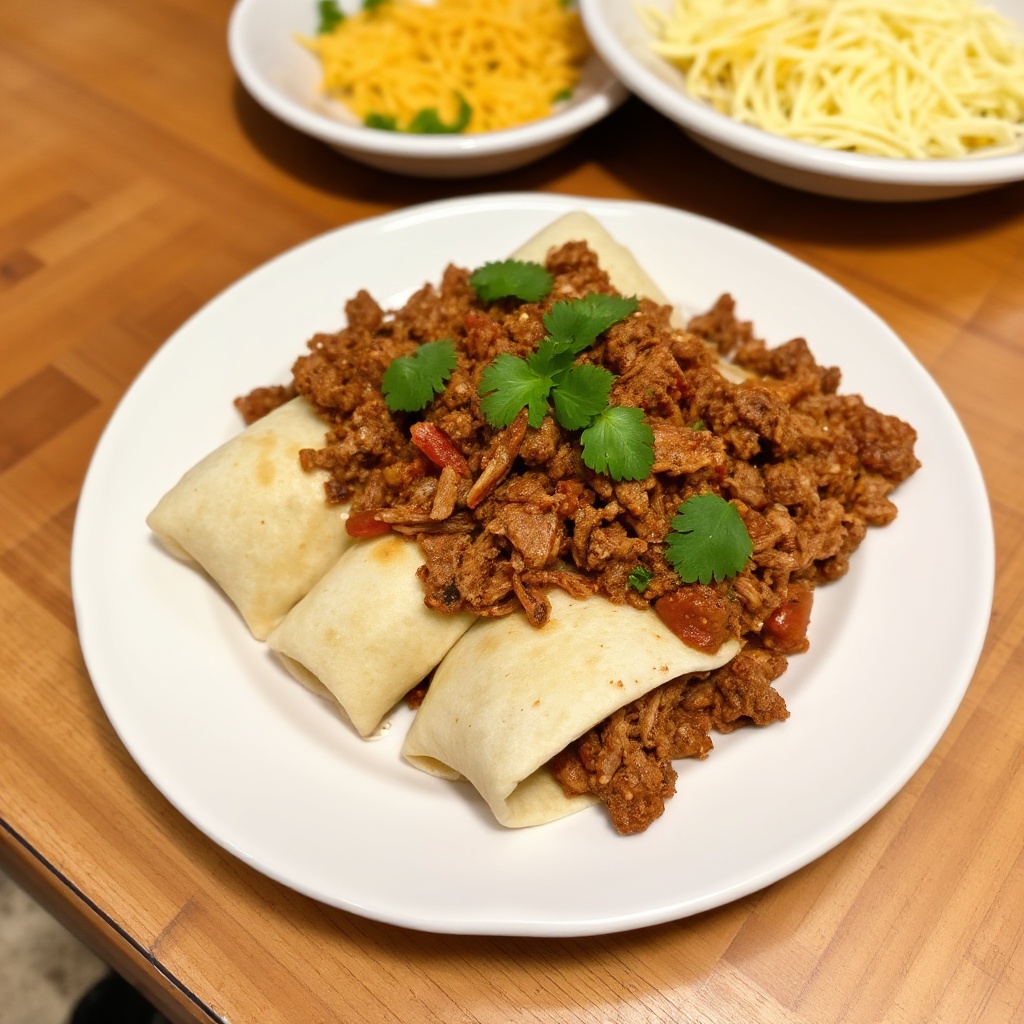 Herzhafte zerrissene Fleisch-Chimichangas