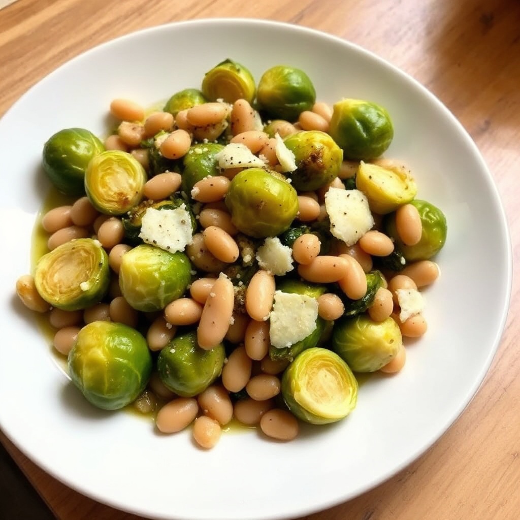 Gebratene Rosenkohl mit Cannellini-Bohnen und Parmesan