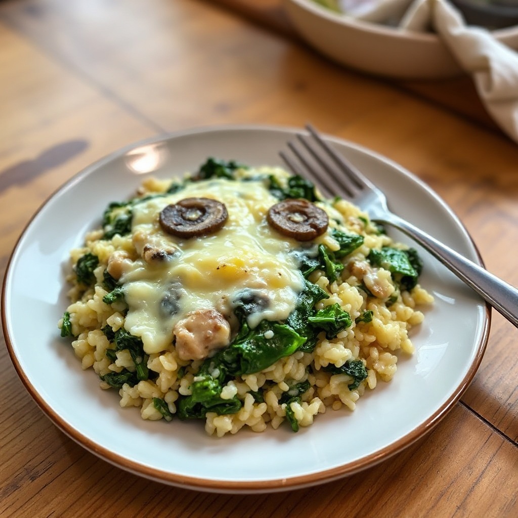 Käse-Spinat-Pilz-Reisauflauf