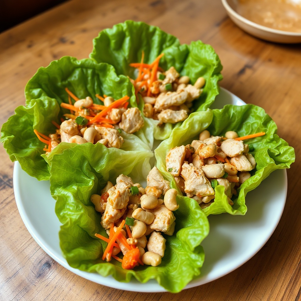 Hühnchen-Cashew-Salatblätter mit Ingwersauce