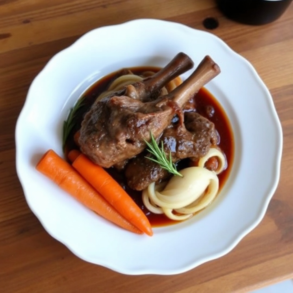 Geschmorte Lammhaxen mit Kräuter-infusierter Rotweinsauce