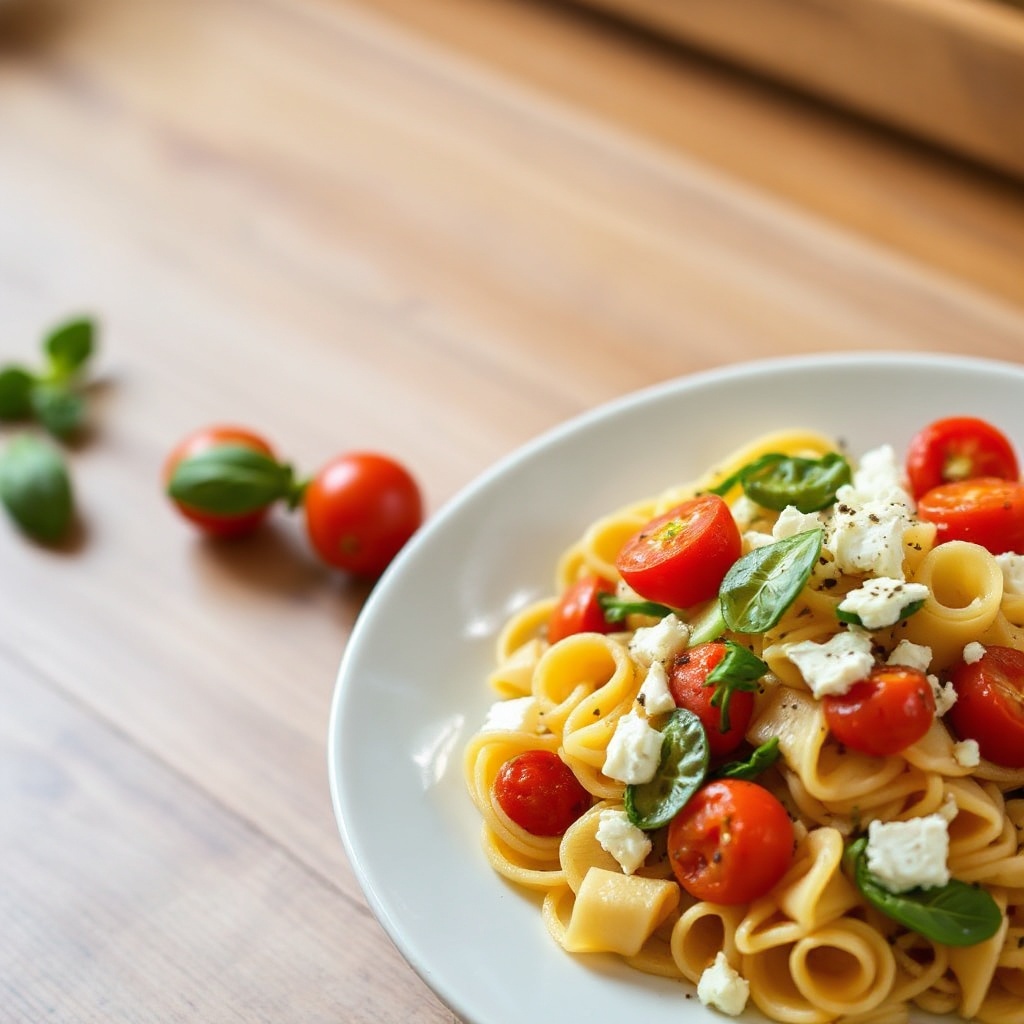 Pasta Salad with Cherry Tomatoes, Feta, and Herb Vinaigrette