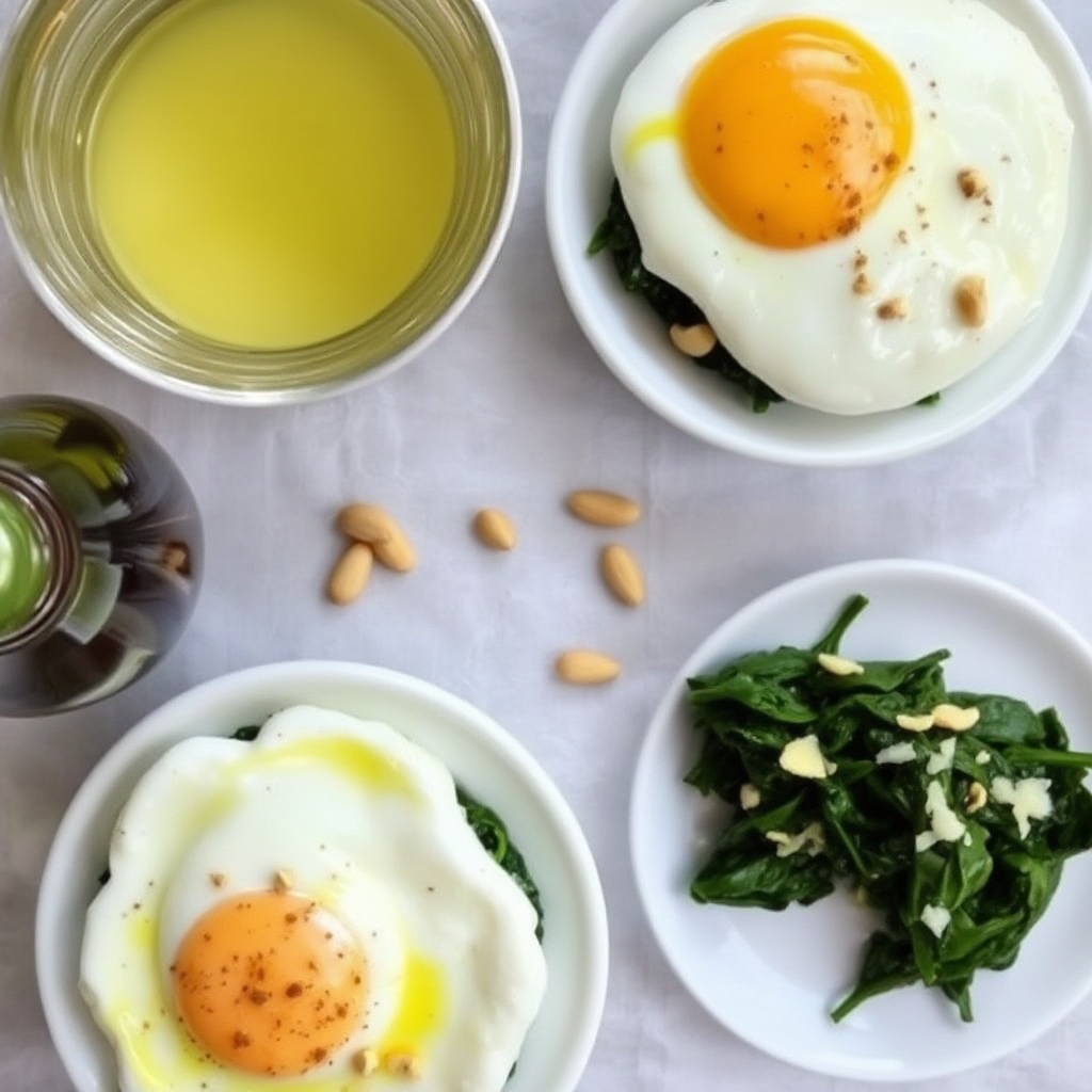 Poached Eggs with Spinach and Pine Nuts