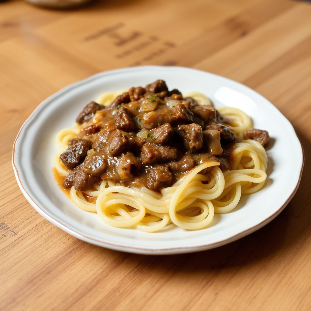Herzhafte Rindfleischstücke mit Zwiebelsoße