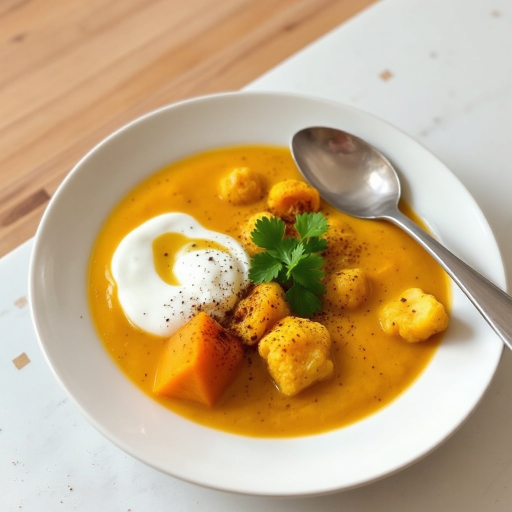 Goldene Blumenkohl- und Süßkartoffelsuppe