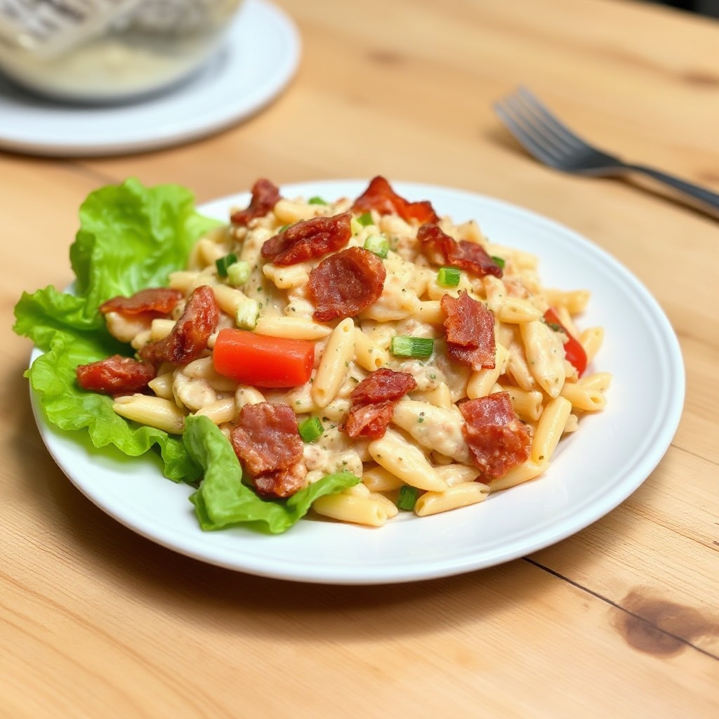 Cremiger Pasta-Salat mit Speck und Tomaten