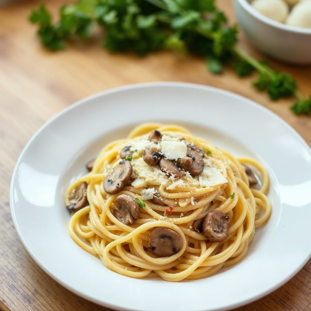 Cremige Pilz-Parmesan-Linguine