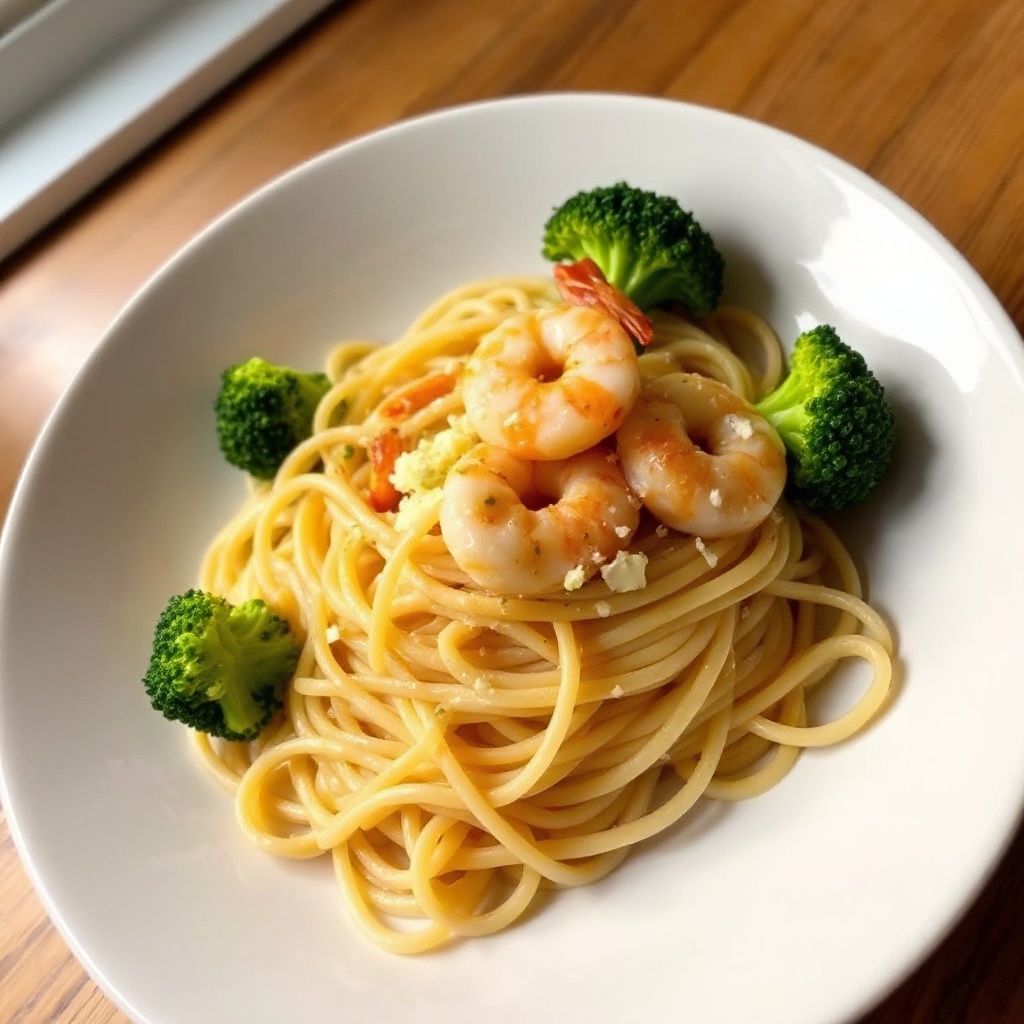 Creamy Garlic Shrimp Pasta with Broccoli