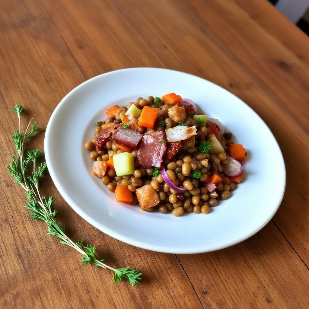 Insalata Calda di Lenticchie e Pancetta Croccante