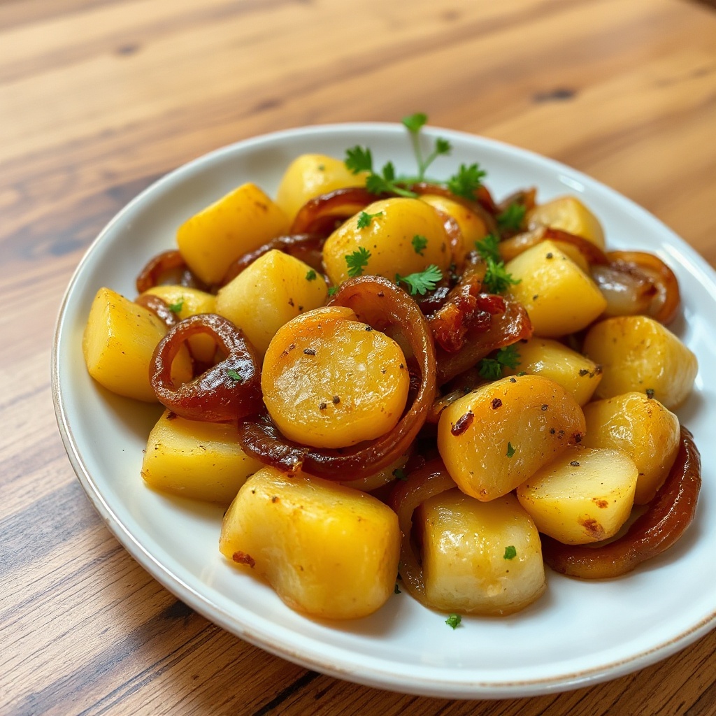 Goldene Röstkartoffeln mit karamellisierten Zwiebeln