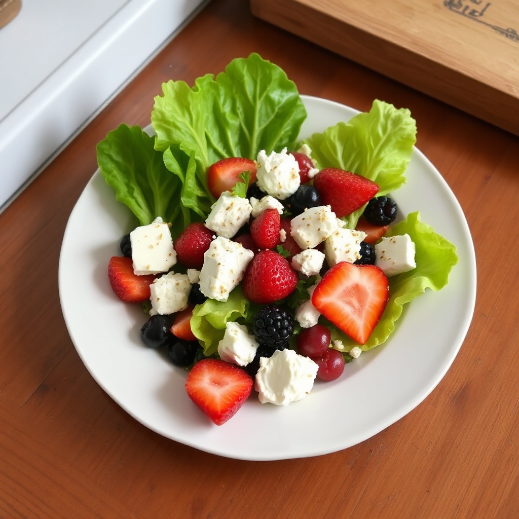 Insalata Fresca di Lattuga Romana e Frutti di Bosco con Feta