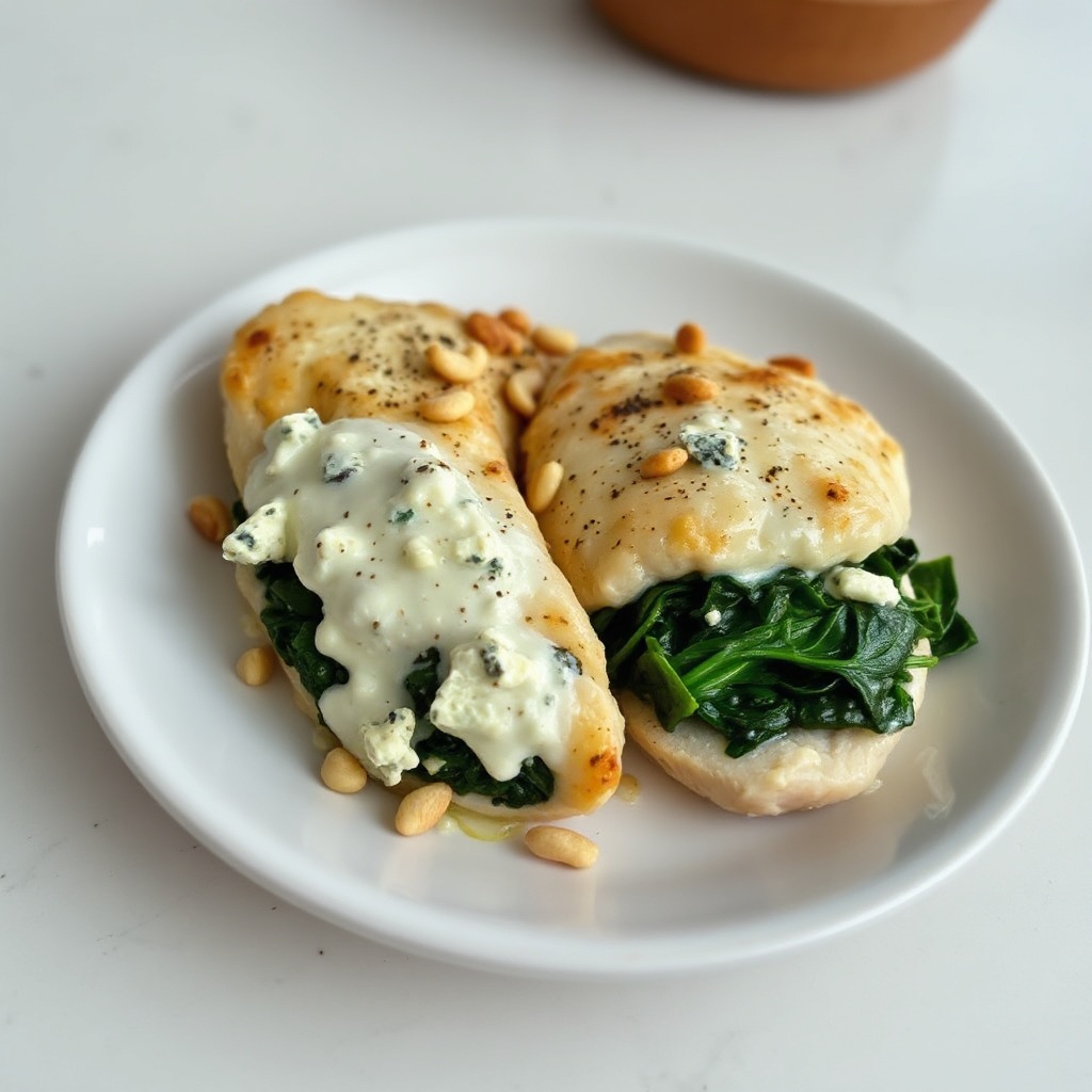 Spinatgefülltes Hähnchen mit cremigem Blauschimmelkäse