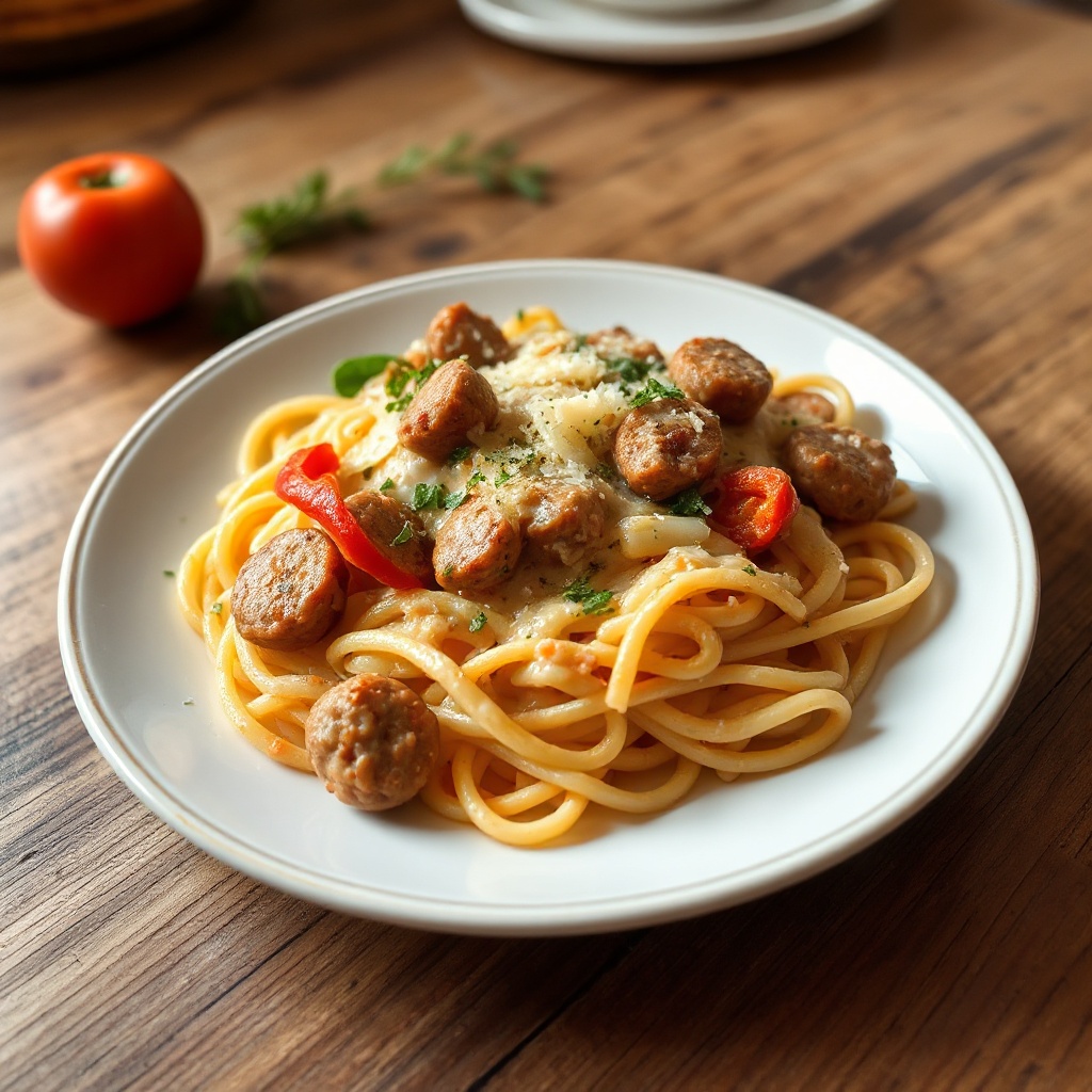 Deliziosa Pasta Cremosa con Salsiccia e Peperoni