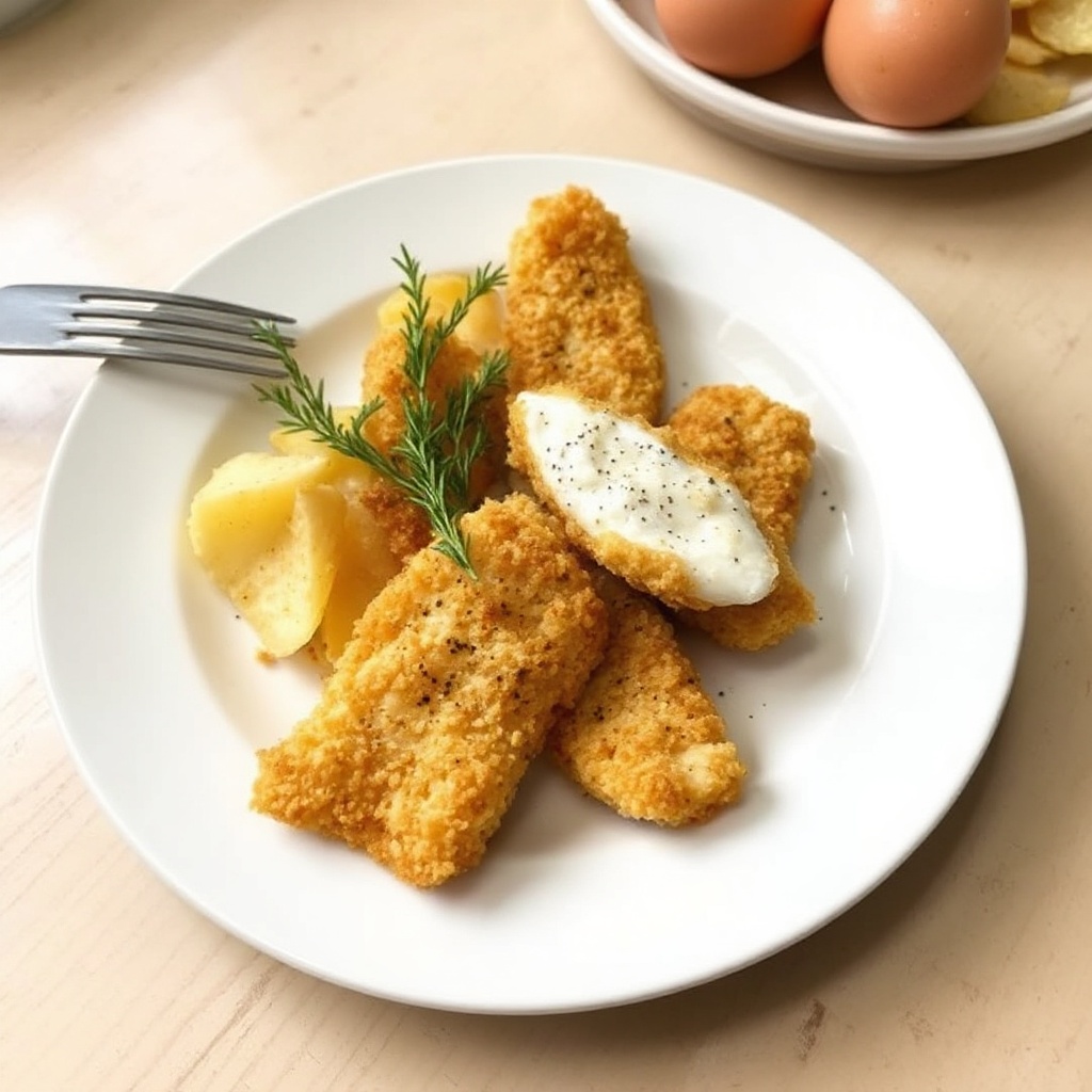 Knusprige gebackene Heilbutt-Streifen