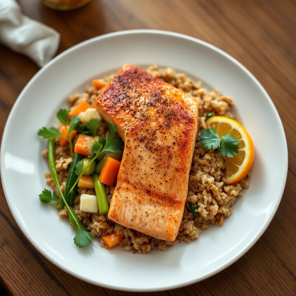 Salmone Speziato con Riso agli Agrumi e Erbe