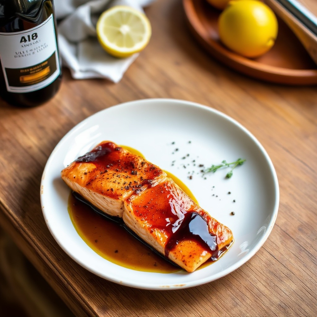 In der Pfanne gebratener Lachs mit Honig-Balsamico-Reduktion