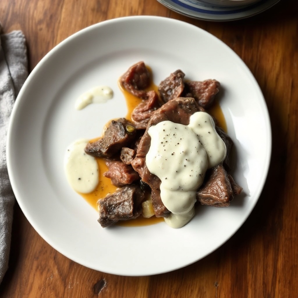 Geschmorte Rinderzunge mit cremiger Meerrettichsauce