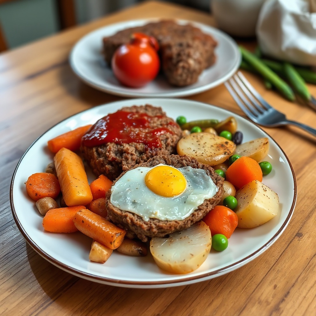 Herzhafter Hackbraten mit geröstetem Gemüse