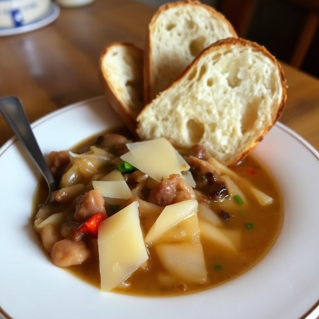 Herzhafter Französischer Zwiebelsuppe mit Gruyère