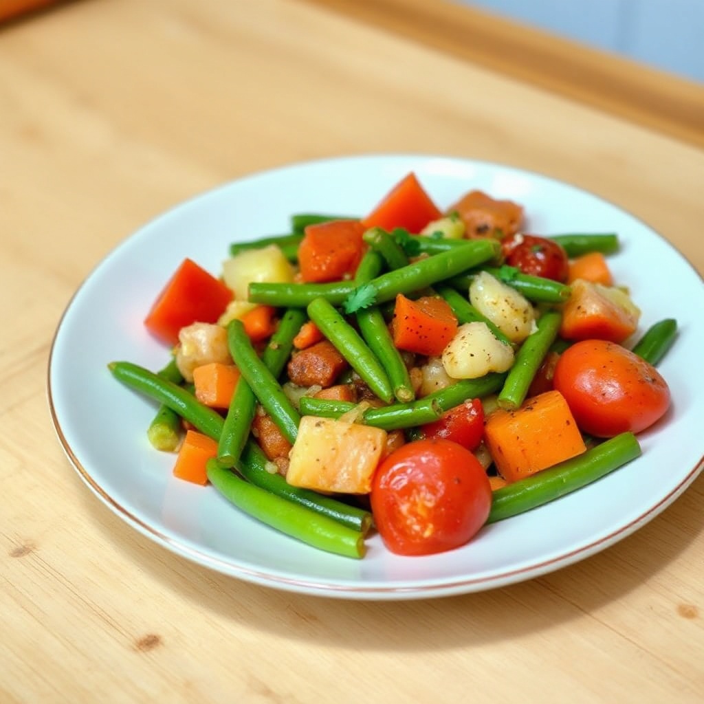 Herzhafte grüne Bohnen und Tomaten-Mischung