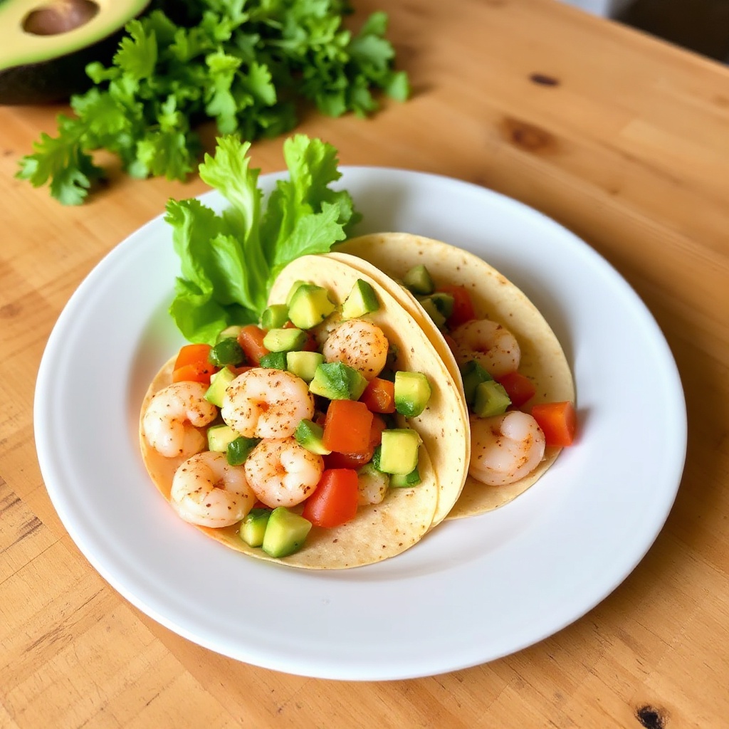 Tacos di Gamberi Piccanti con Salsa di Avocado