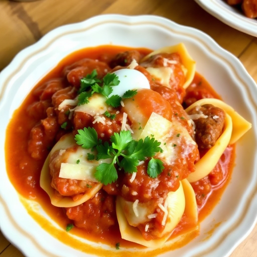 Conchiglie Ripiene di Salsiccia e Formaggio con Salsa di Pomodoro Aromatica