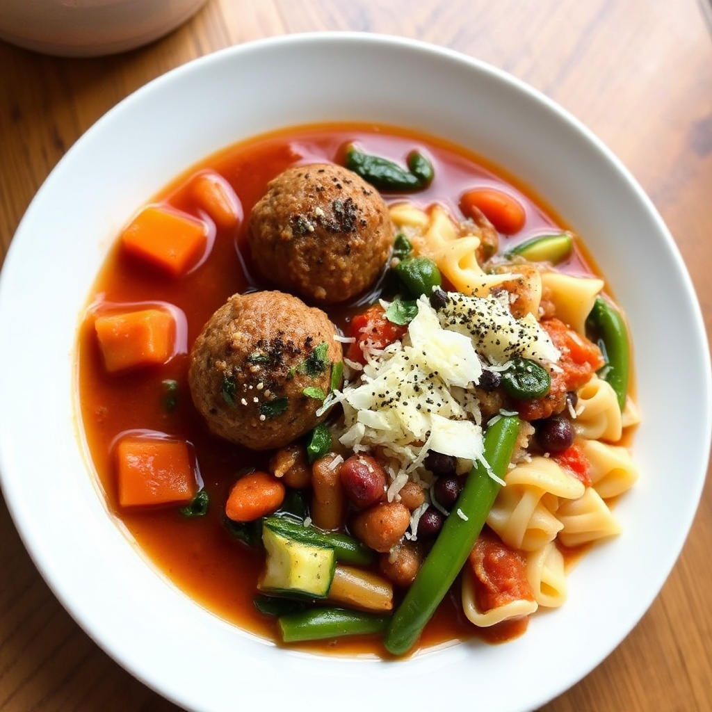 Herzhafte Mini-Fleischbällchen-Minestrone-Suppe