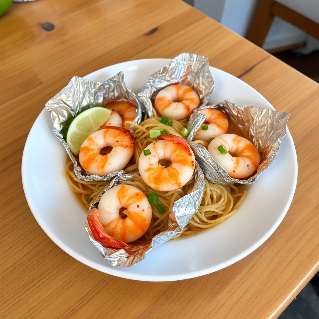 Pacchetti di Foil con Gamberetti e Ramen