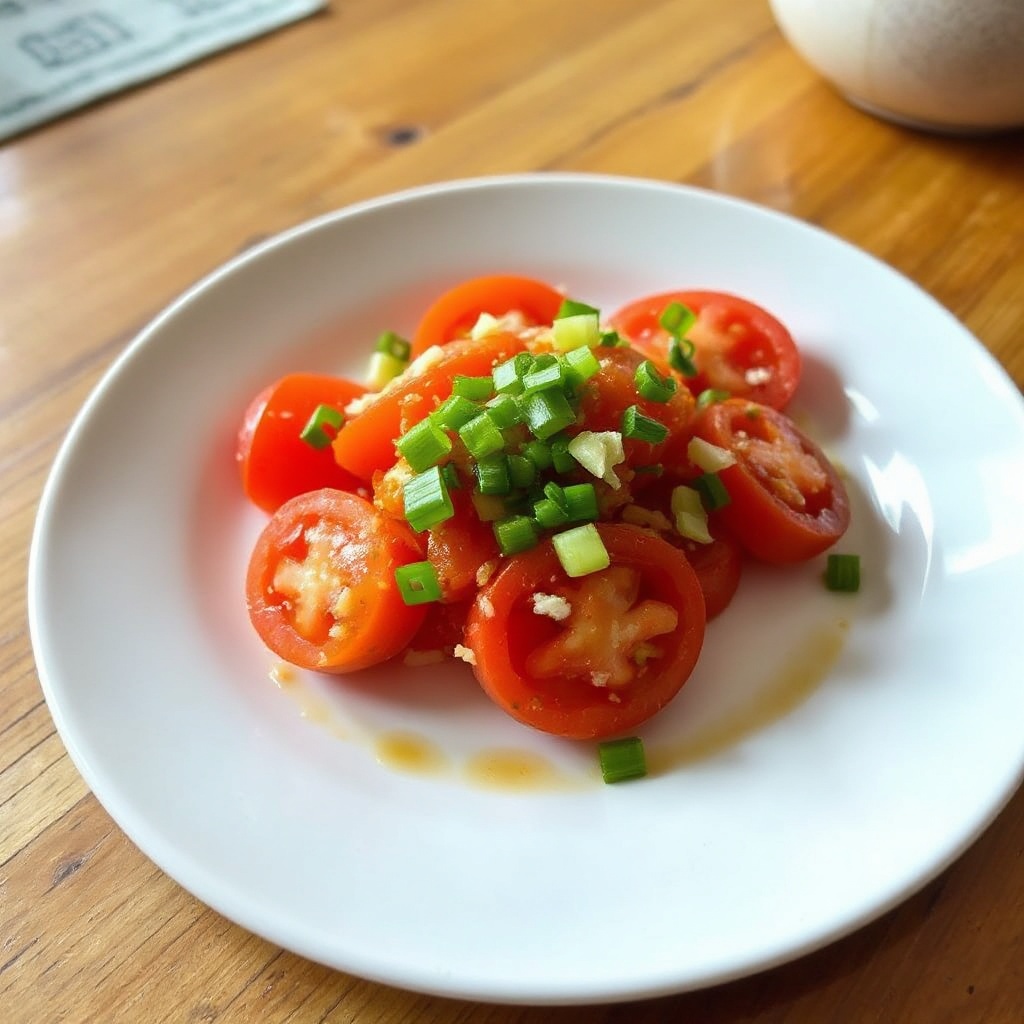 Insalata di Pomodori in Stile Asiatico con Salsa all'Aglio