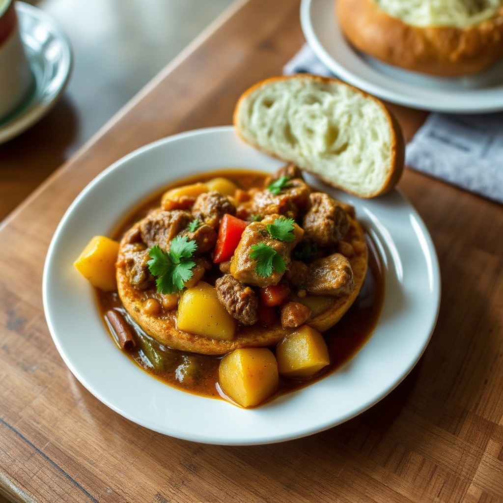 Curry di Agnello in Stile Durban in Ciotole di Pane