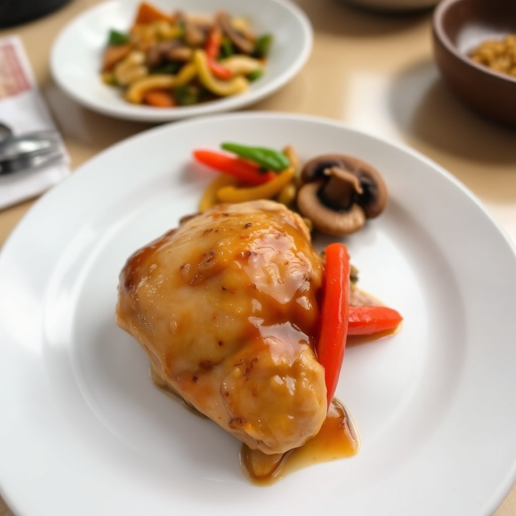 Japanisch-glasiertes Hähnchen mit Paprika und Pilzen