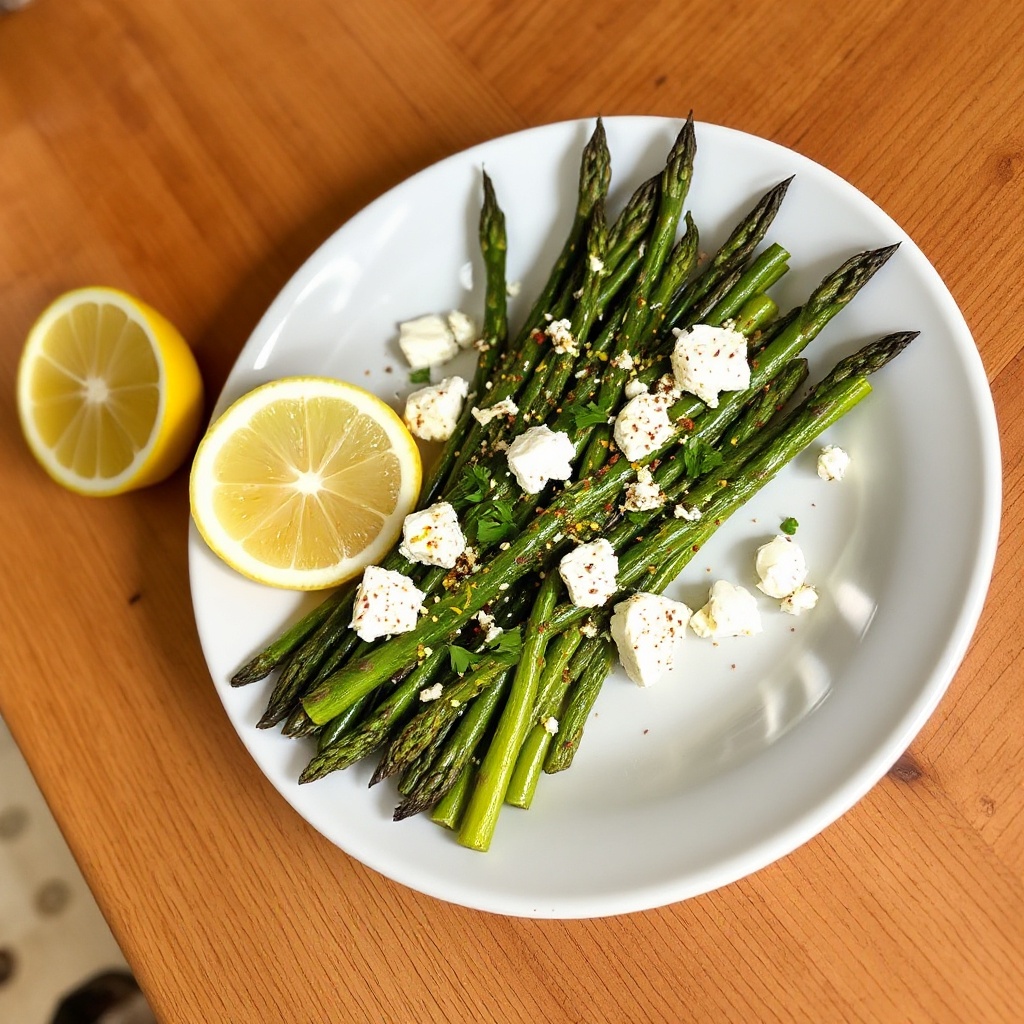 Garlic Lemon Roasted Asparagus with Feta