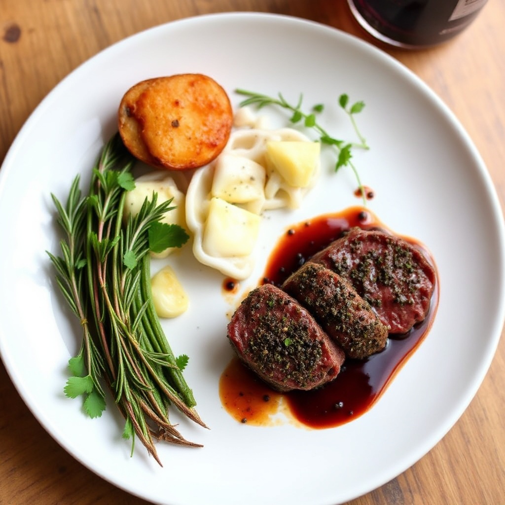 Kräuterkruste Rinderfilet mit Rotweinsauce