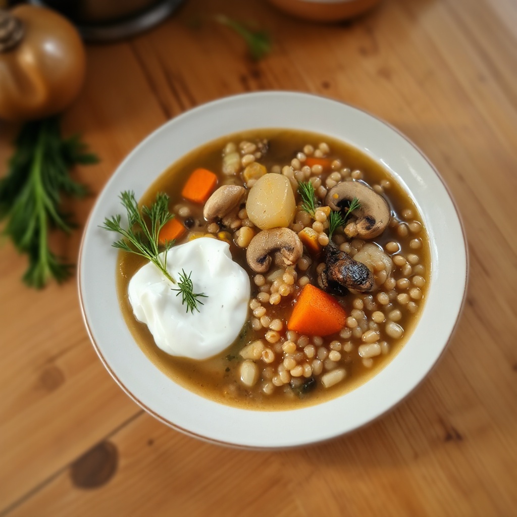 Zuppa Rustica di Funghi e Orzo