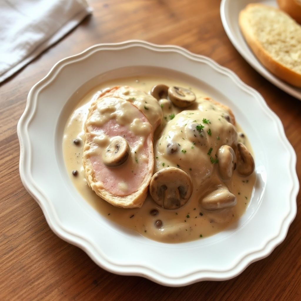 Hähnchen Cordon Bleu mit cremiger Pilzsauce