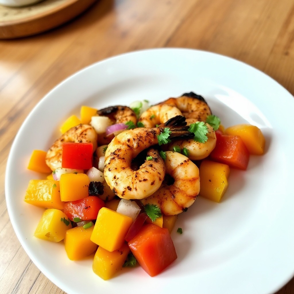 Karibische Gegrillte Jerk-Garnelen mit Tropischer Salsa