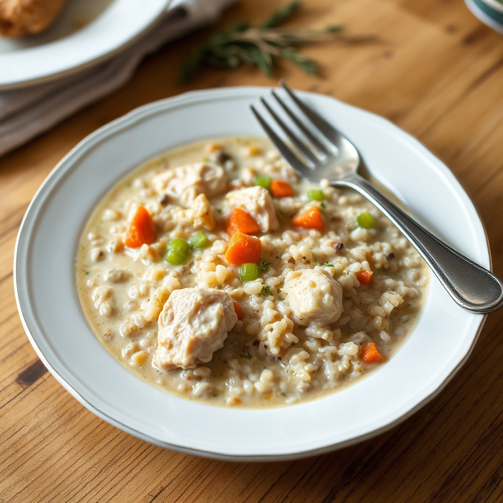 Cremige Hähnchen- und Wildreissuppe