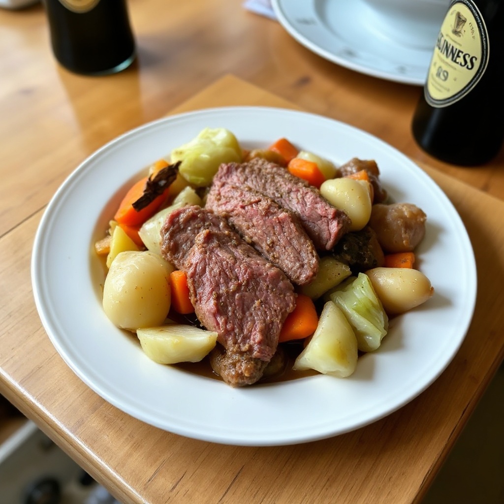 Guinness-geschmortes Corned Beef mit Gemüse