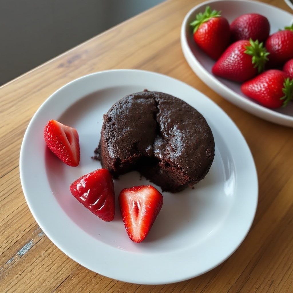 Gewürzter veganer Schokoladenkuchen mit glasierten Erdbeeren