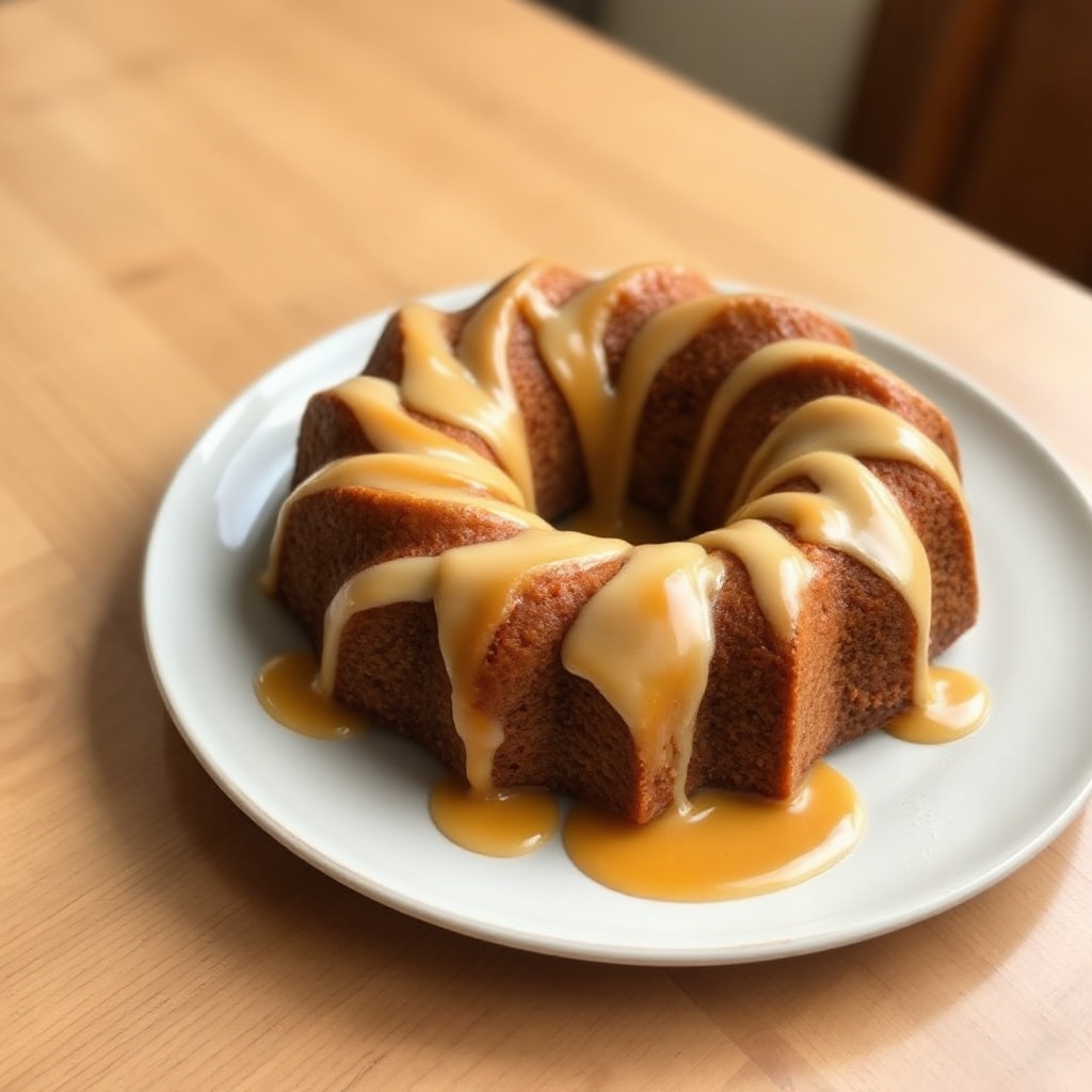 Gewürzter Birnen-Bundt-Kuchen mit cremiger Karamellsoße