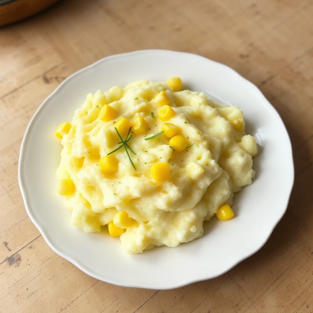 Cremige Knoblauch-Kartoffelpüree mit Süßmais und Kräutern