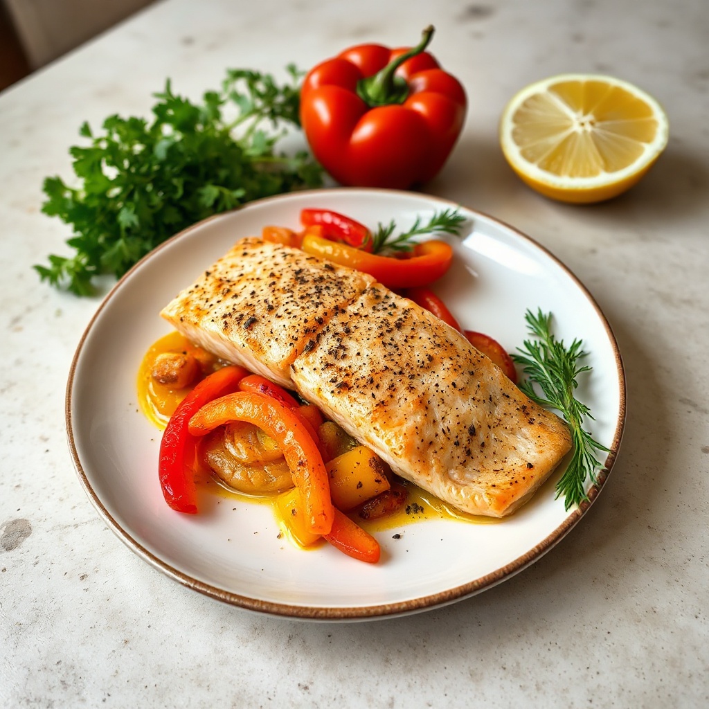 Mediterranean Baked Salmon with Lemon and Peppers