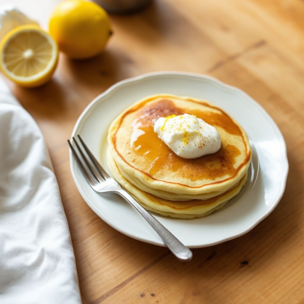 Fluffige Zitronenpfannkuchen mit Ricotta und Sauerrahm