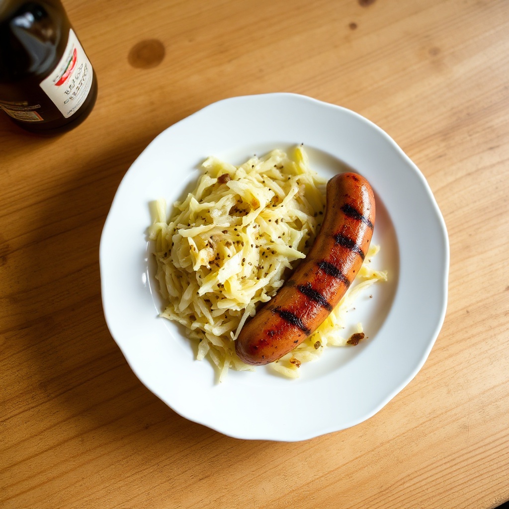Bier-infused gegrillte Bratwurst mit Sauerkraut