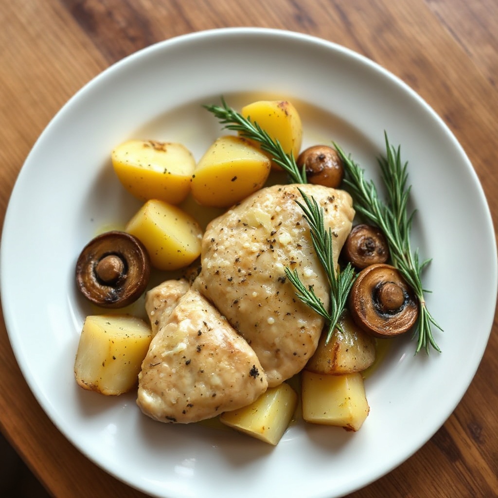 Savory Herb Chicken with Roasted Potatoes and Mushrooms