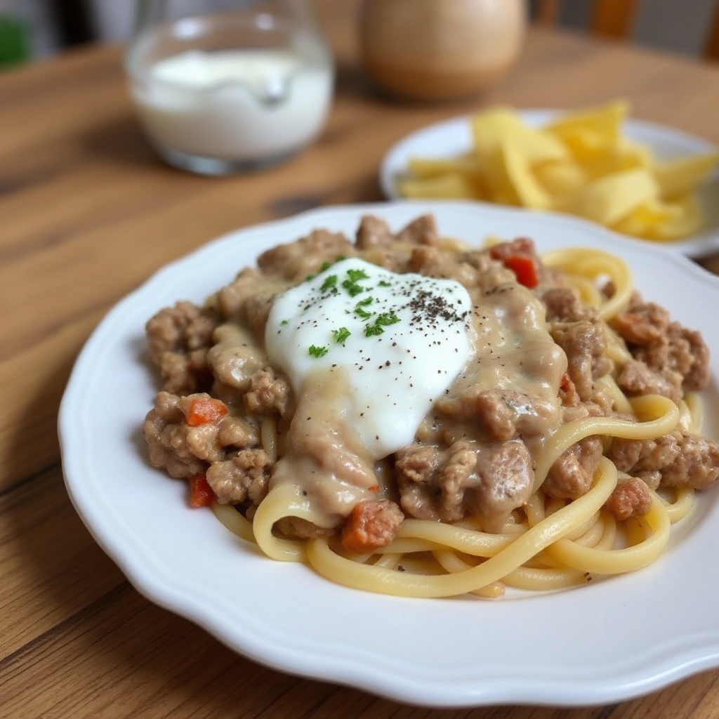 Cremige Rinderhackfleisch Stroganoff