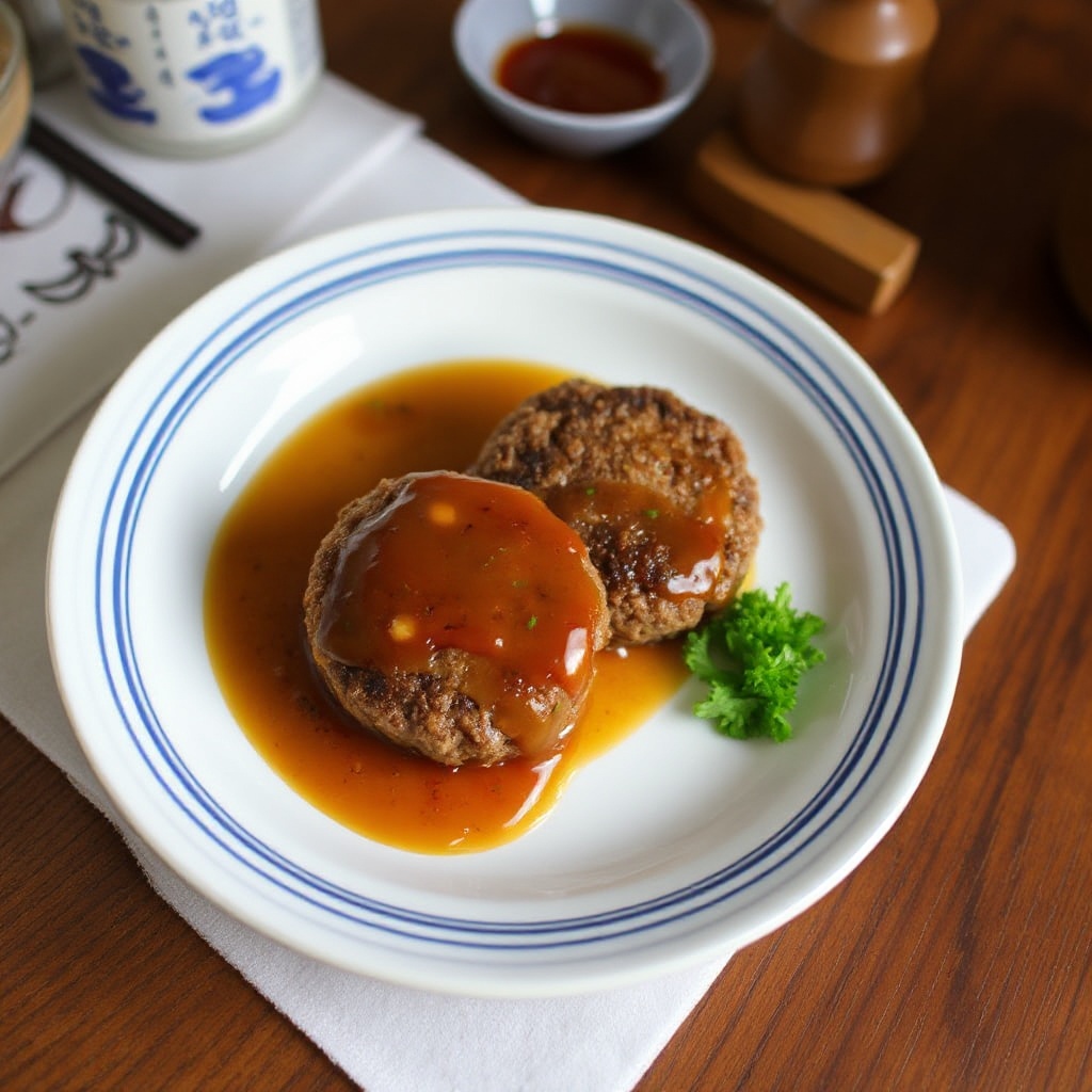Herzhafte japanische Rindfleisch-Patties mit reichhaltiger Sauce