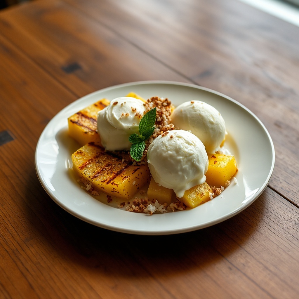 Delizia di Ananas Grigliato con Croccante di Cocco