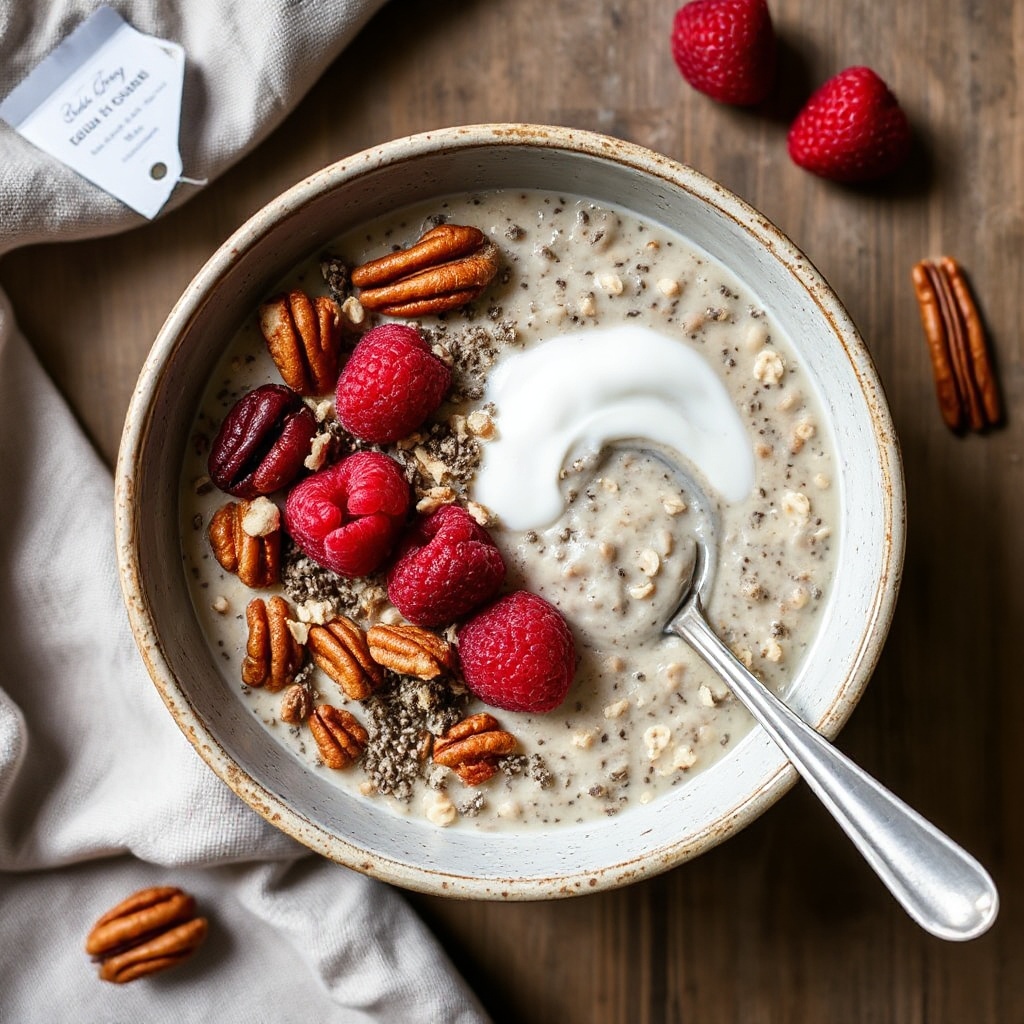 Pecan Chia Porridge with Raspberries
