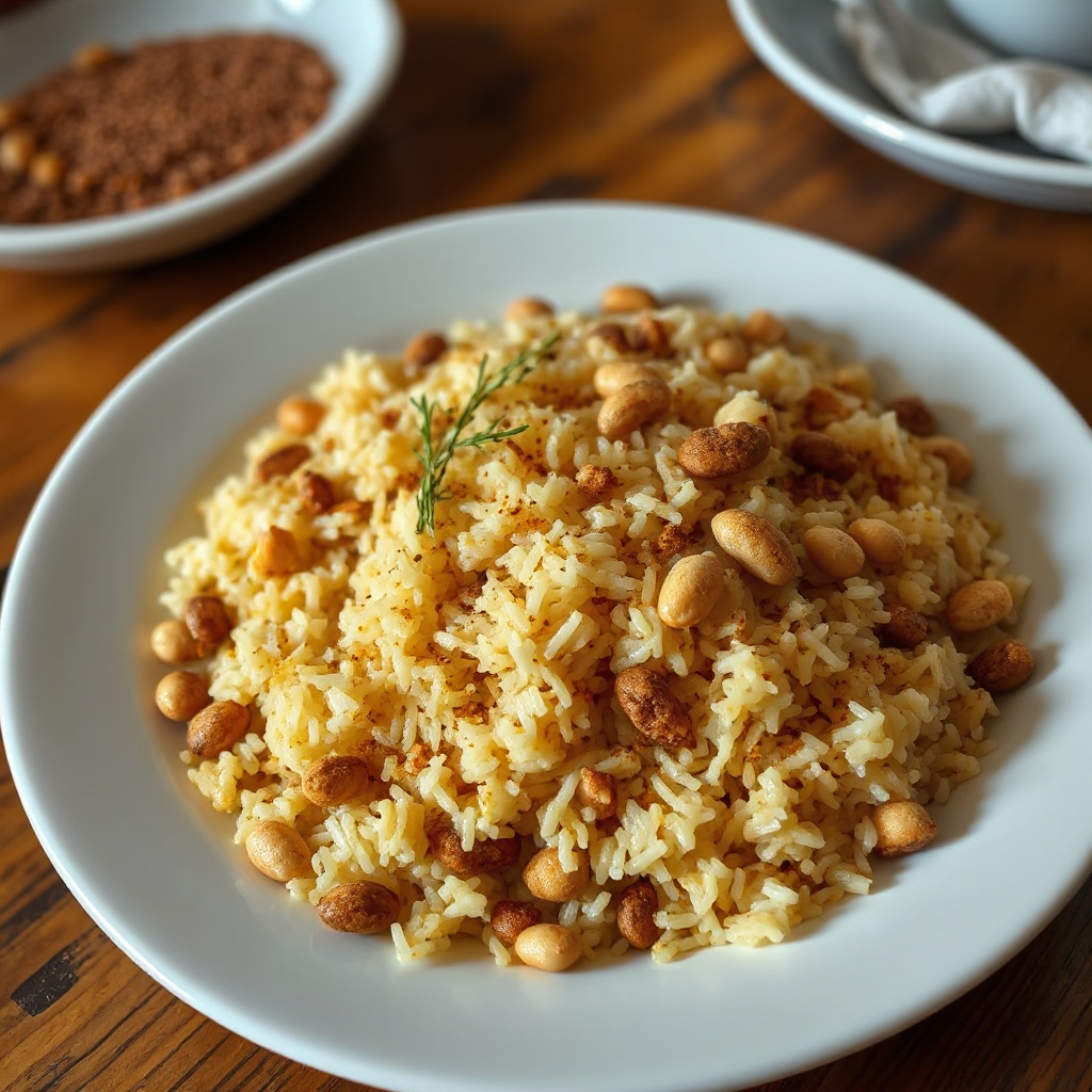 Oriental gewürzter Reis mit gerösteten Nüssen